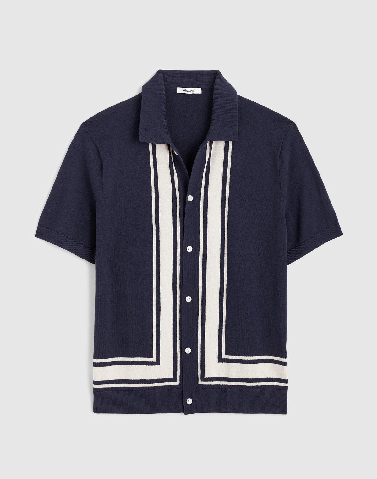 Madewell Knit Button-Up Shirt in Border Stripe Ink