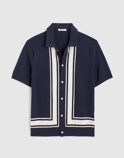 Madewell Knit Button-Up Shirt in Border Stripe Ink