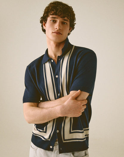 Madewell Knit Button-Up Shirt in Border Stripe Ink