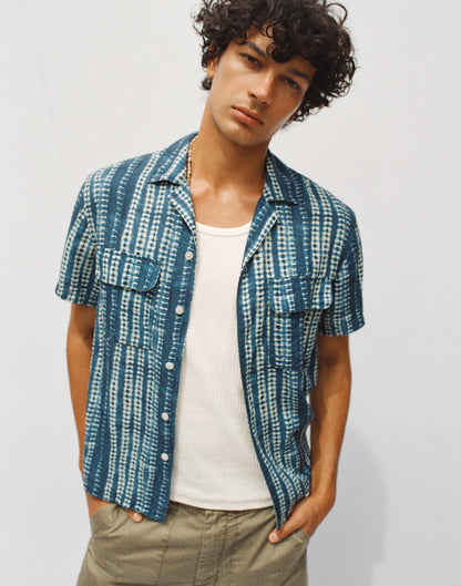 Madewell Short-Sleeve Camp Shirt in Archive Linen Blend Classic Indigo
