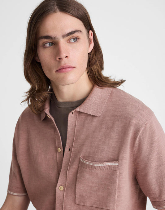 Madewell Tipped Knit Button-Up Shirt in Slub Knit Cotton Pale Thistle