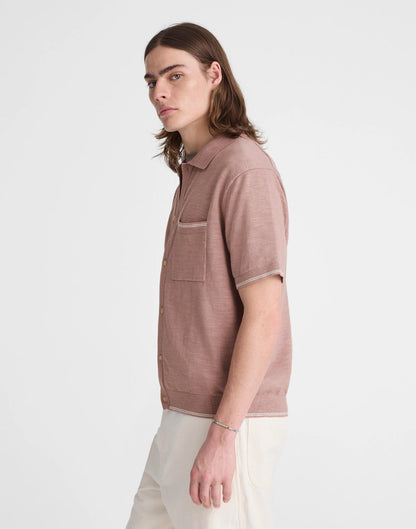 Madewell Tipped Knit Button-Up Shirt in Slub Knit Cotton Pale Thistle