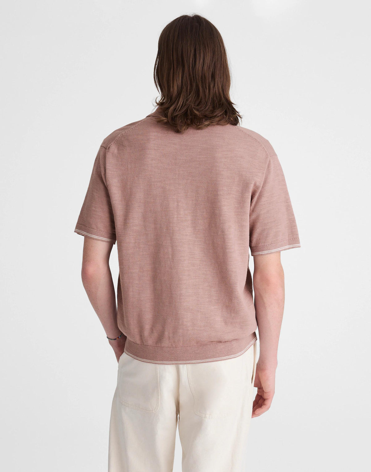 Madewell Tipped Knit Button-Up Shirt in Slub Knit Cotton Pale Thistle
