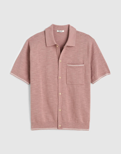 Madewell Tipped Knit Button-Up Shirt in Slub Knit Cotton Pale Thistle