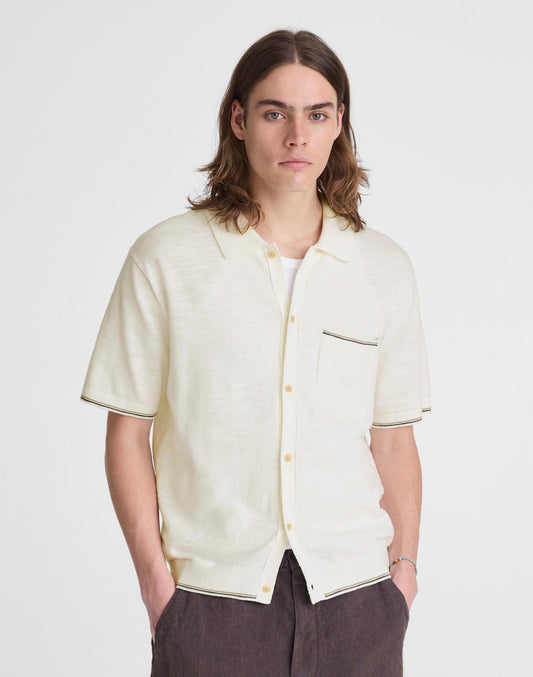 Madewell Tipped Knit Button-Up Shirt in Slub Knit Cotton Natural