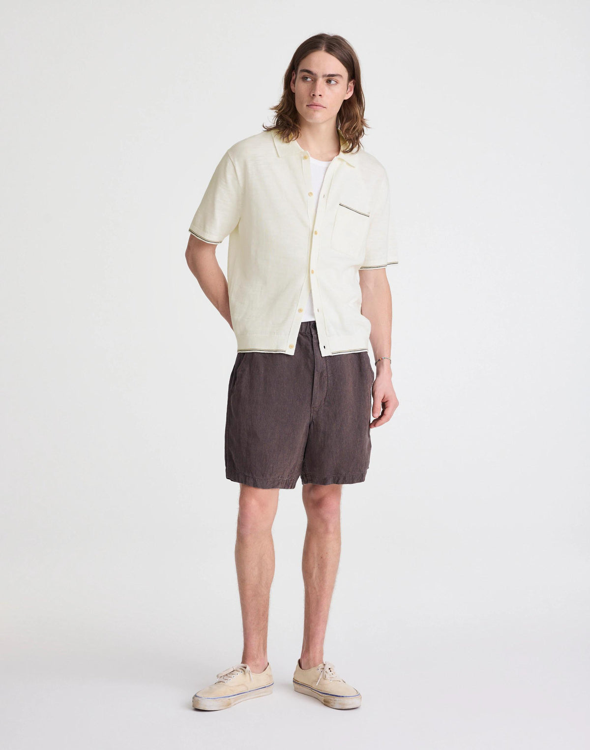 Madewell Tipped Knit Button-Up Shirt in Slub Knit Cotton Natural