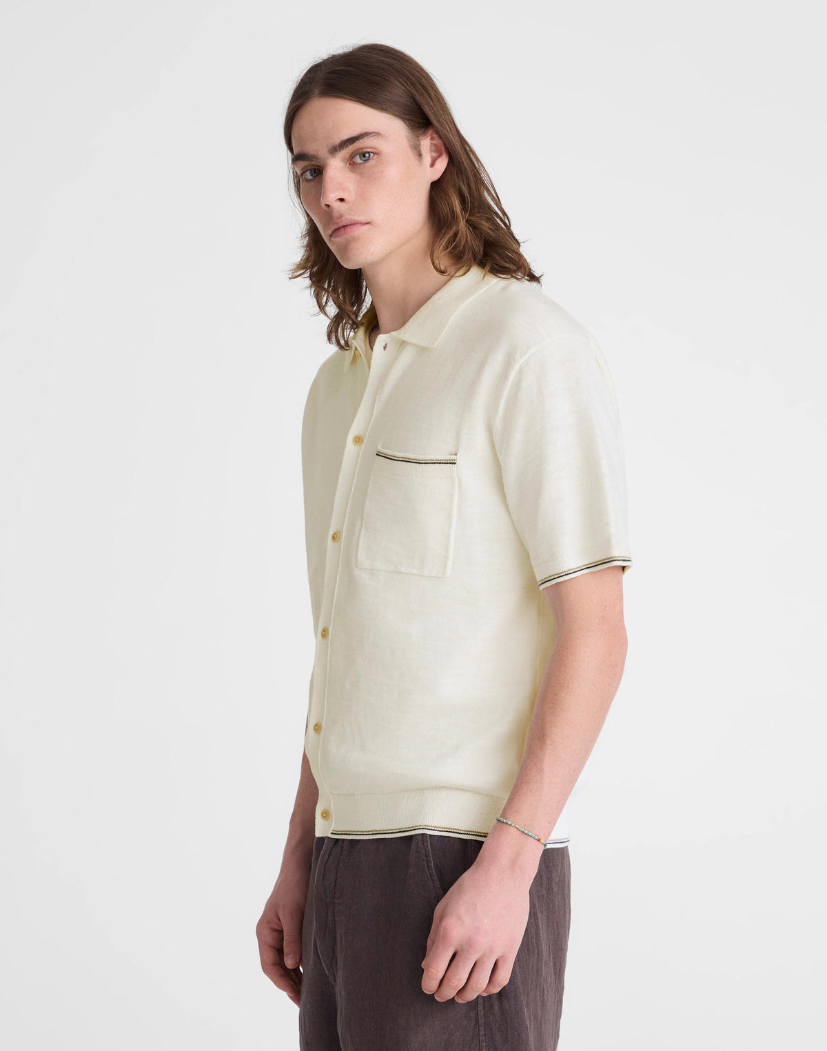 Madewell Tipped Knit Button-Up Shirt in Slub Knit Cotton Natural