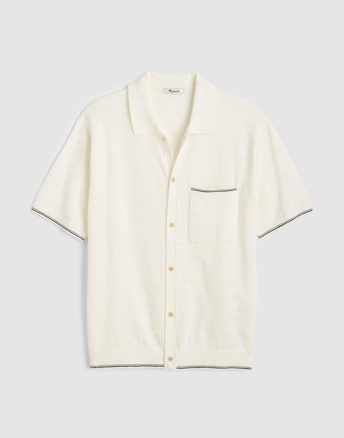 Madewell Tipped Knit Button-Up Shirt in Slub Knit Cotton Natural