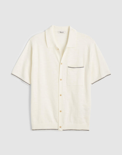 Madewell Tipped Knit Button-Up Shirt in Slub Knit Cotton Natural
