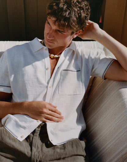 Madewell Tipped Knit Button-Up Shirt in Slub Knit Cotton Natural