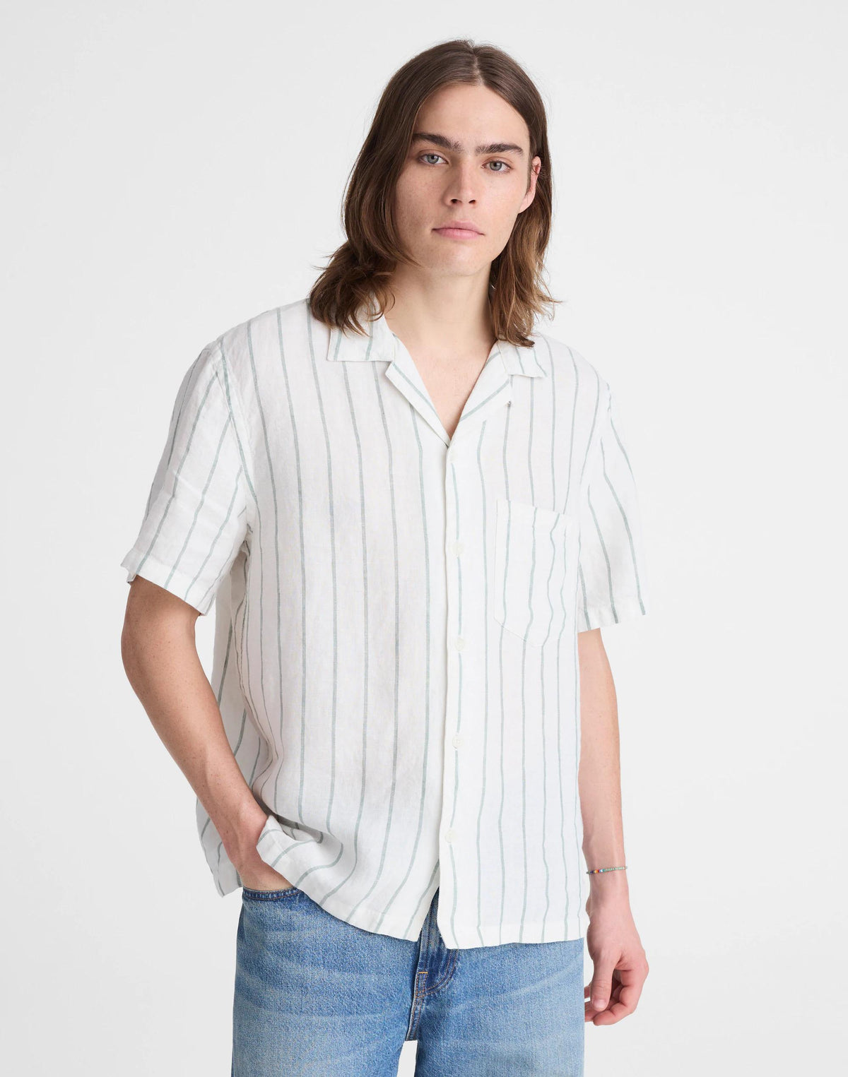 Madewell Short-Sleeve Camp Shirt in Linen Simple Stripe Flipped