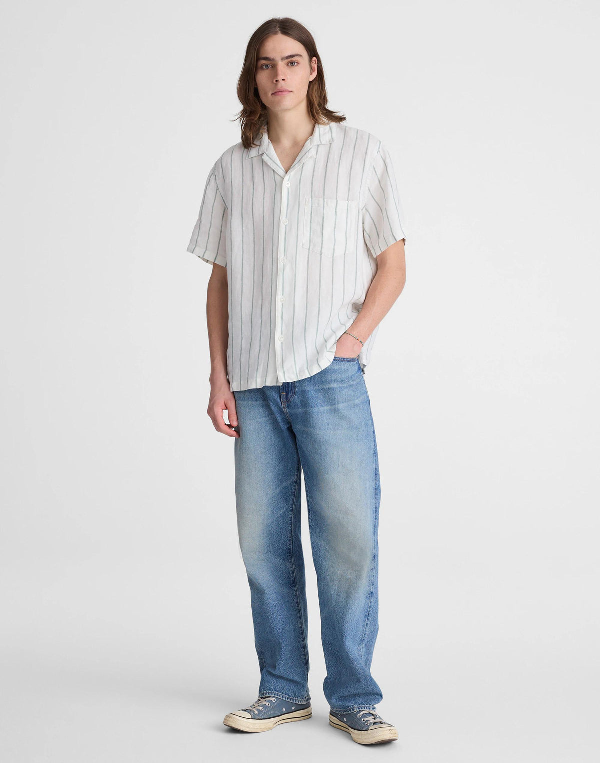 Madewell Short-Sleeve Camp Shirt in Linen Simple Stripe Flipped