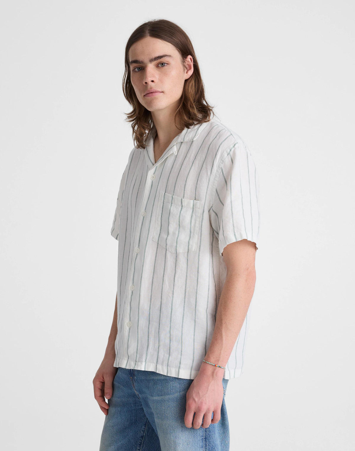 Madewell Short-Sleeve Camp Shirt in Linen Simple Stripe Flipped