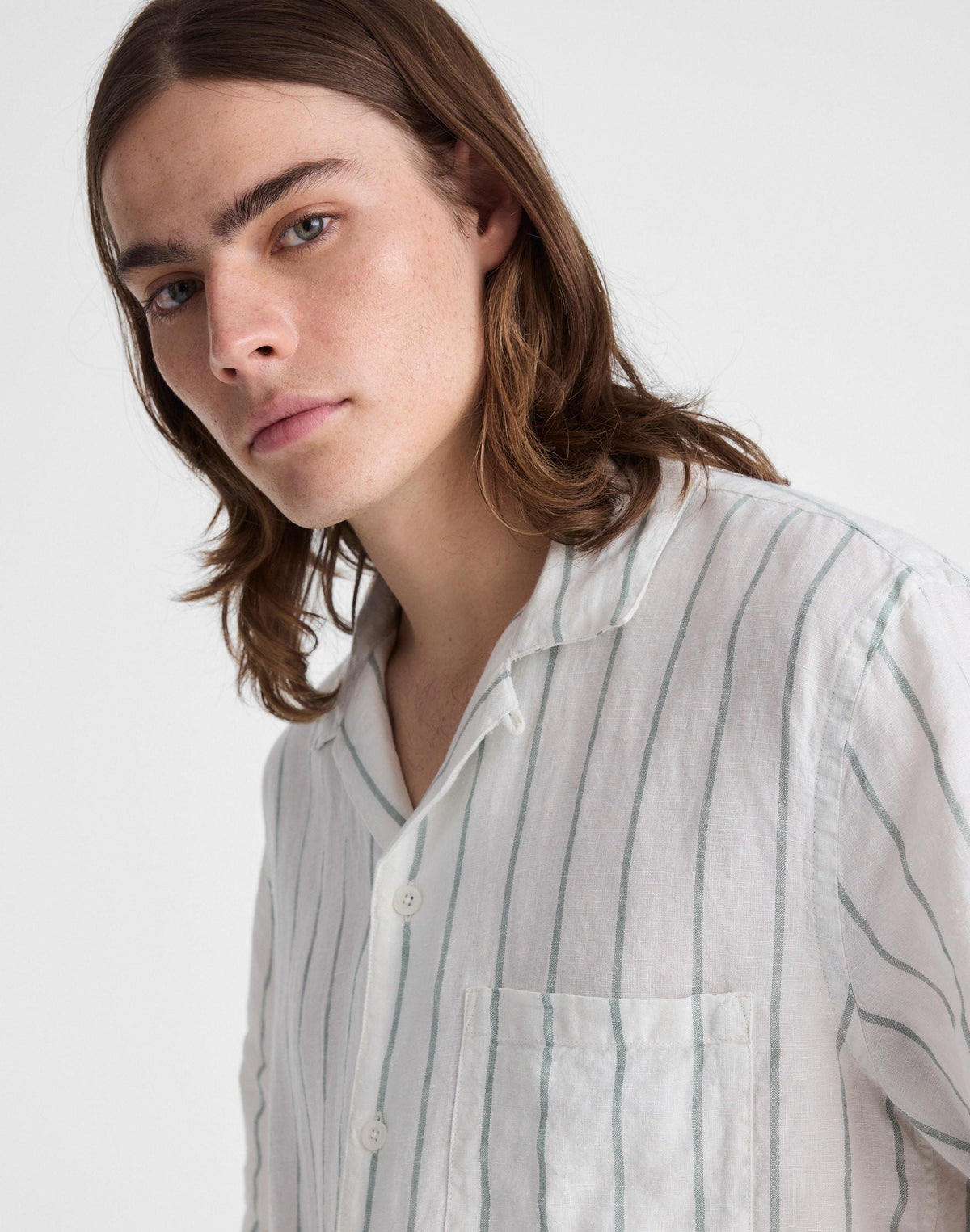 Madewell Short-Sleeve Camp Shirt in Linen Simple Stripe Flipped