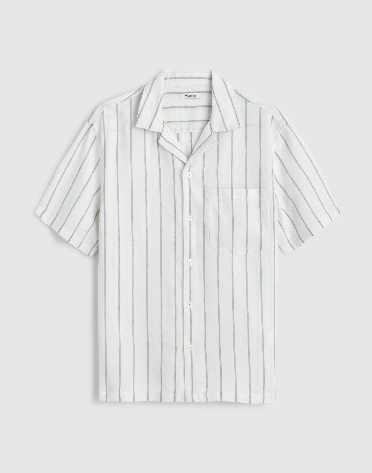 Madewell Short-Sleeve Camp Shirt in Linen Simple Stripe Flipped