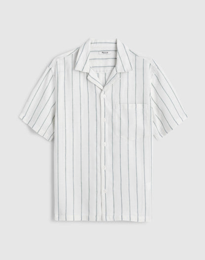 Madewell Short-Sleeve Camp Shirt in Linen Simple Stripe Flipped