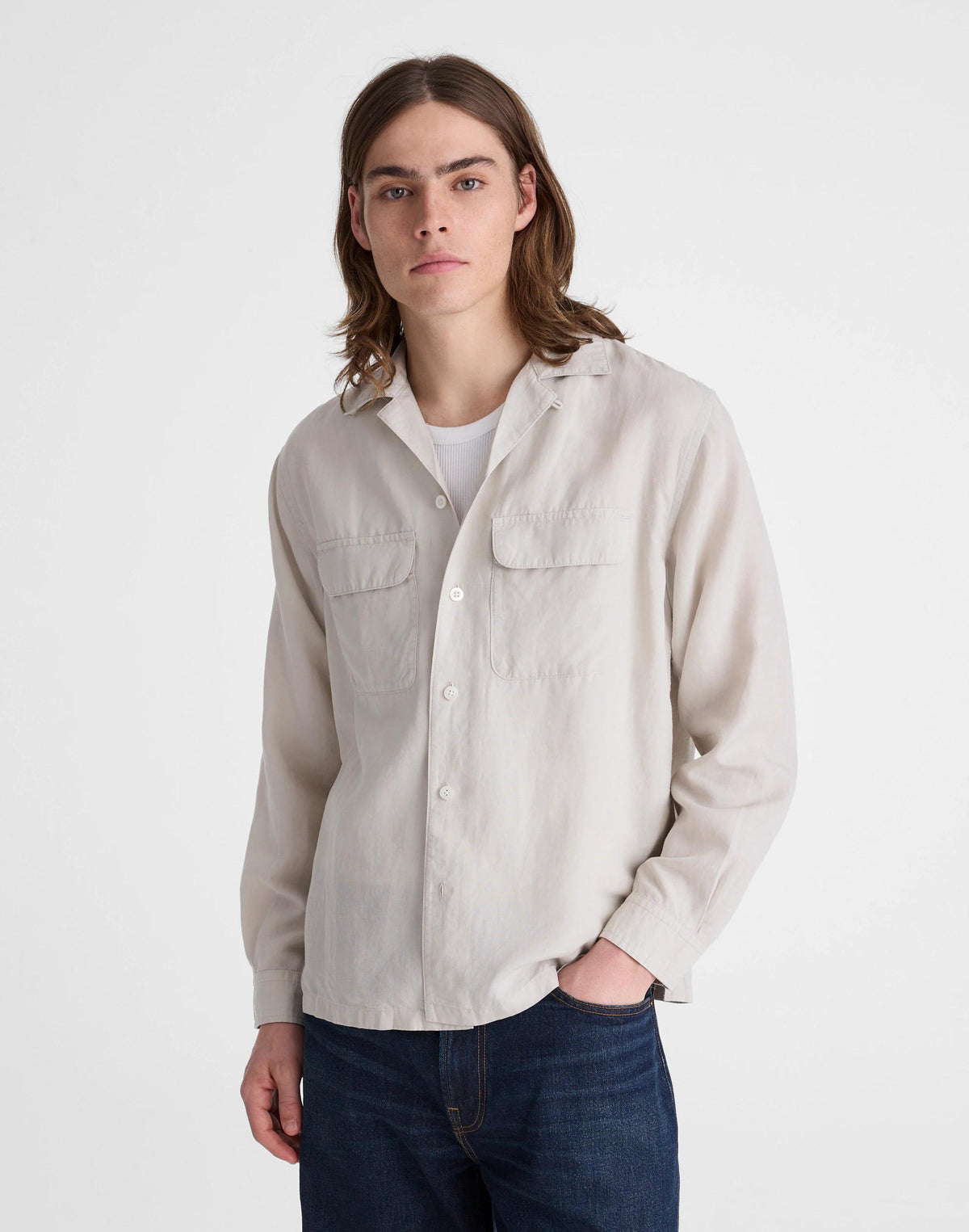 Madewell The Long-Sleeve Camp Shirt in Archive Linen Blend Form Grey