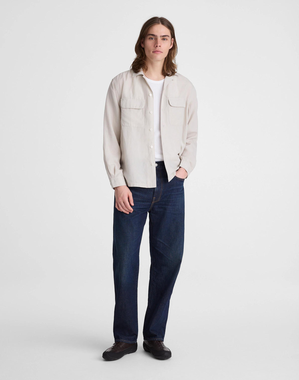 Madewell The Long-Sleeve Camp Shirt in Archive Linen Blend Form Grey