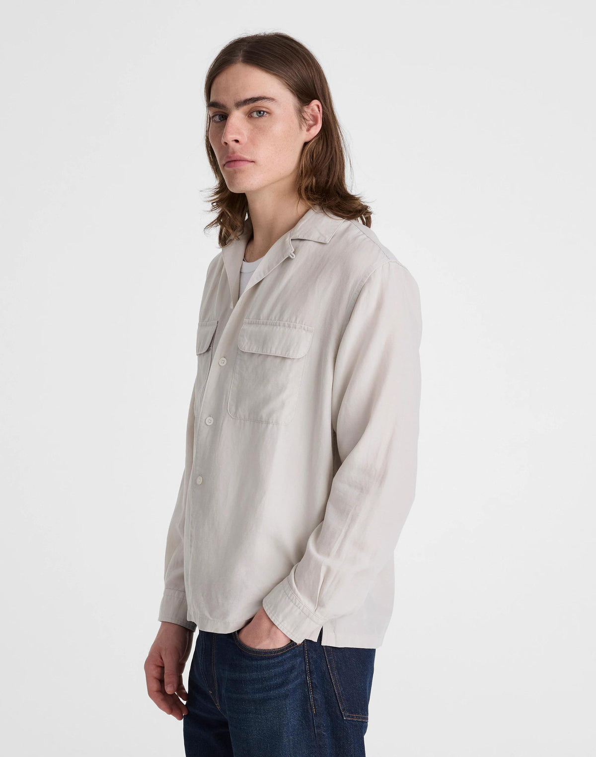 Madewell The Long-Sleeve Camp Shirt in Archive Linen Blend Form Grey