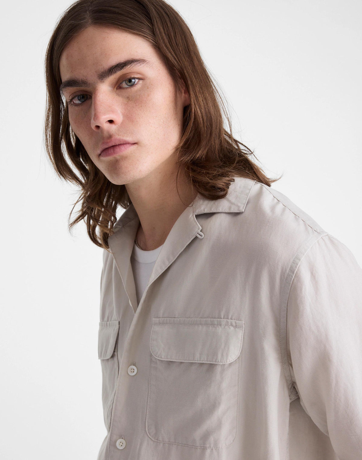 Madewell The Long-Sleeve Camp Shirt in Archive Linen Blend Form Grey