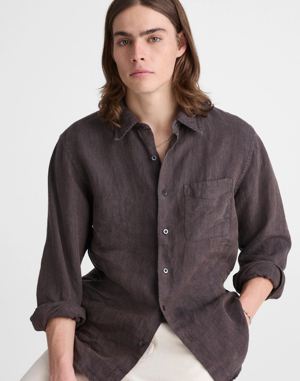 Madewell Button-Up Shirt in Linen Chocolate