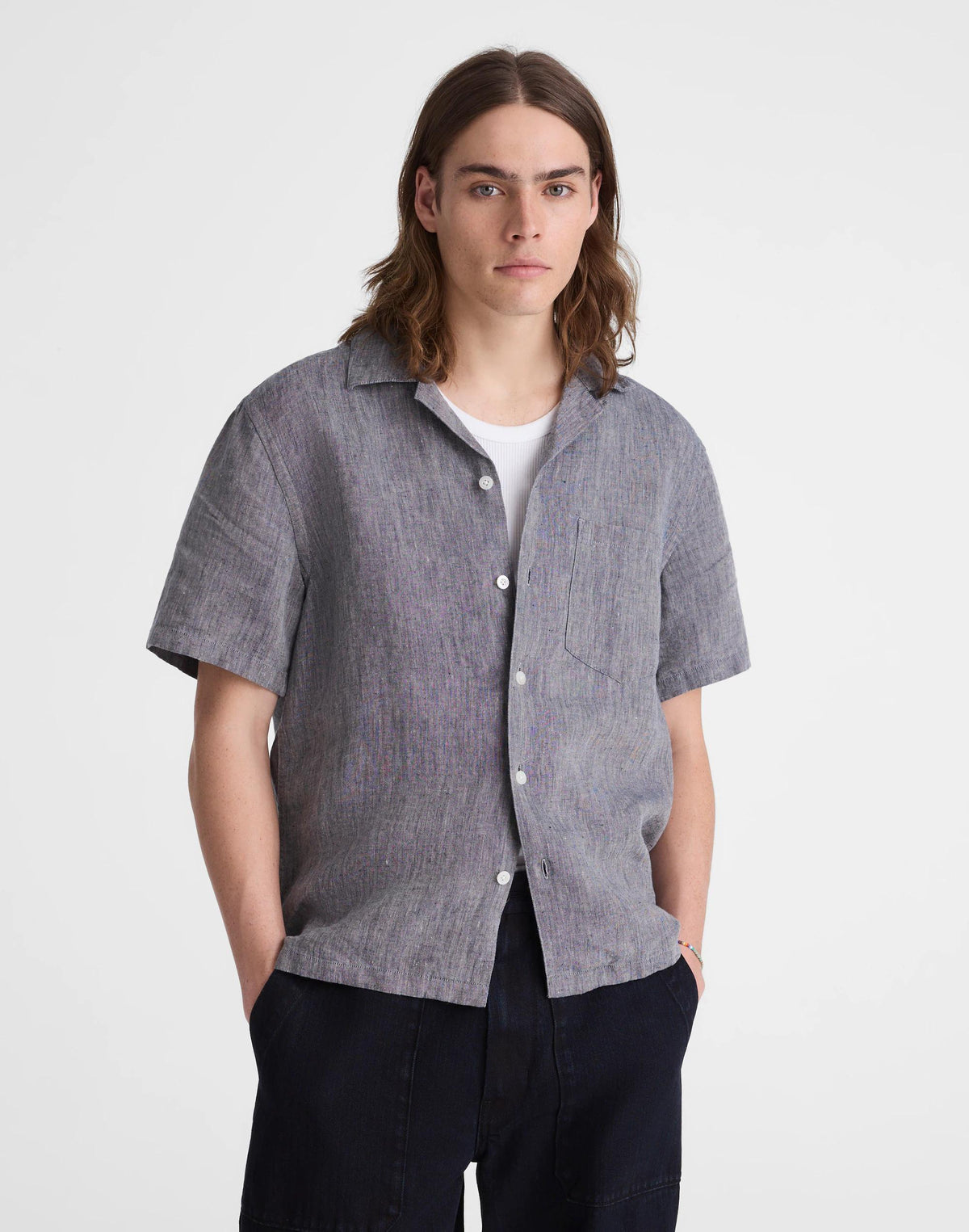 Madewell Short-Sleeve Camp Shirt in Linen Dark Chambray
