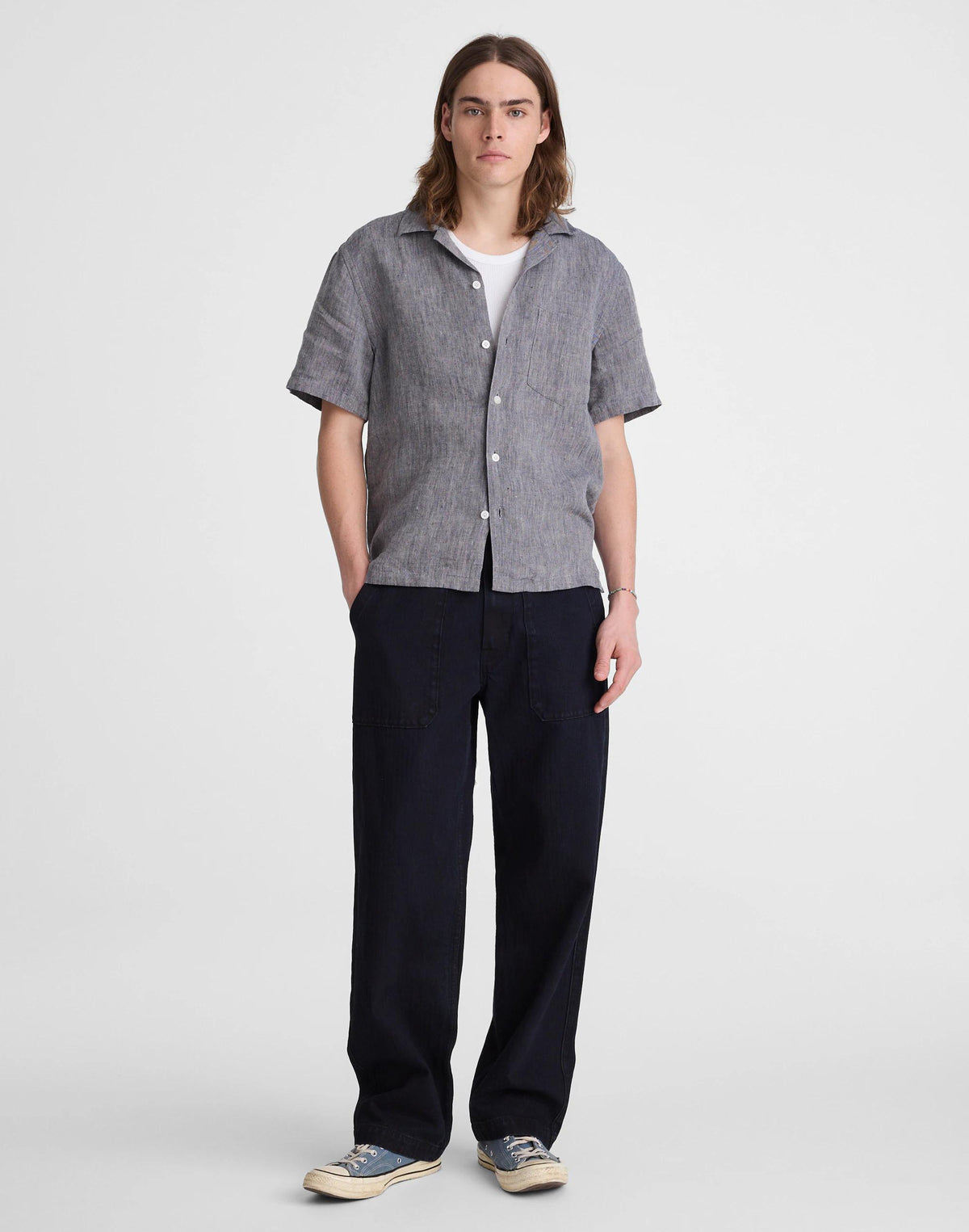 Madewell Short-Sleeve Camp Shirt in Linen Dark Chambray