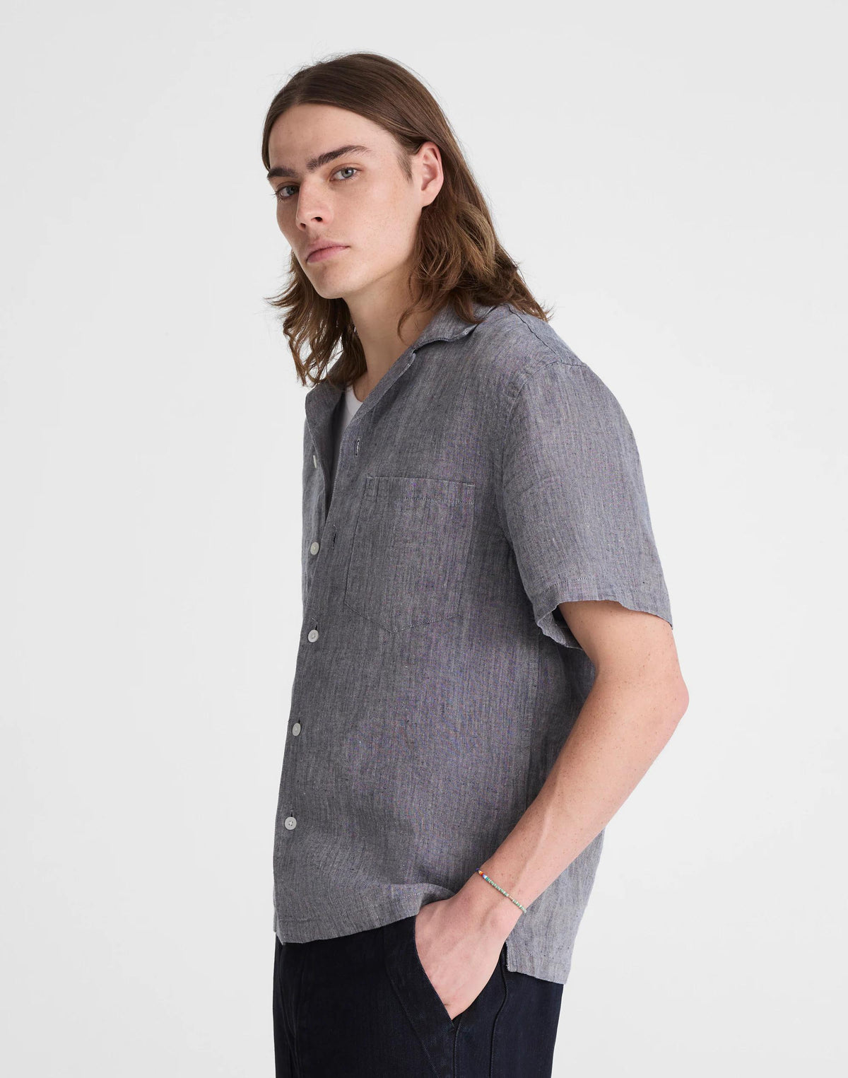 Madewell Short-Sleeve Camp Shirt in Linen Dark Chambray