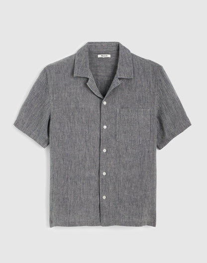 Madewell Short-Sleeve Camp Shirt in Linen Dark Chambray