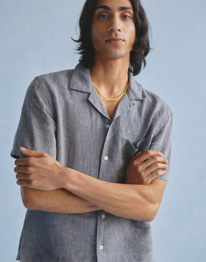 Madewell Short-Sleeve Camp Shirt in Linen Dark Chambray