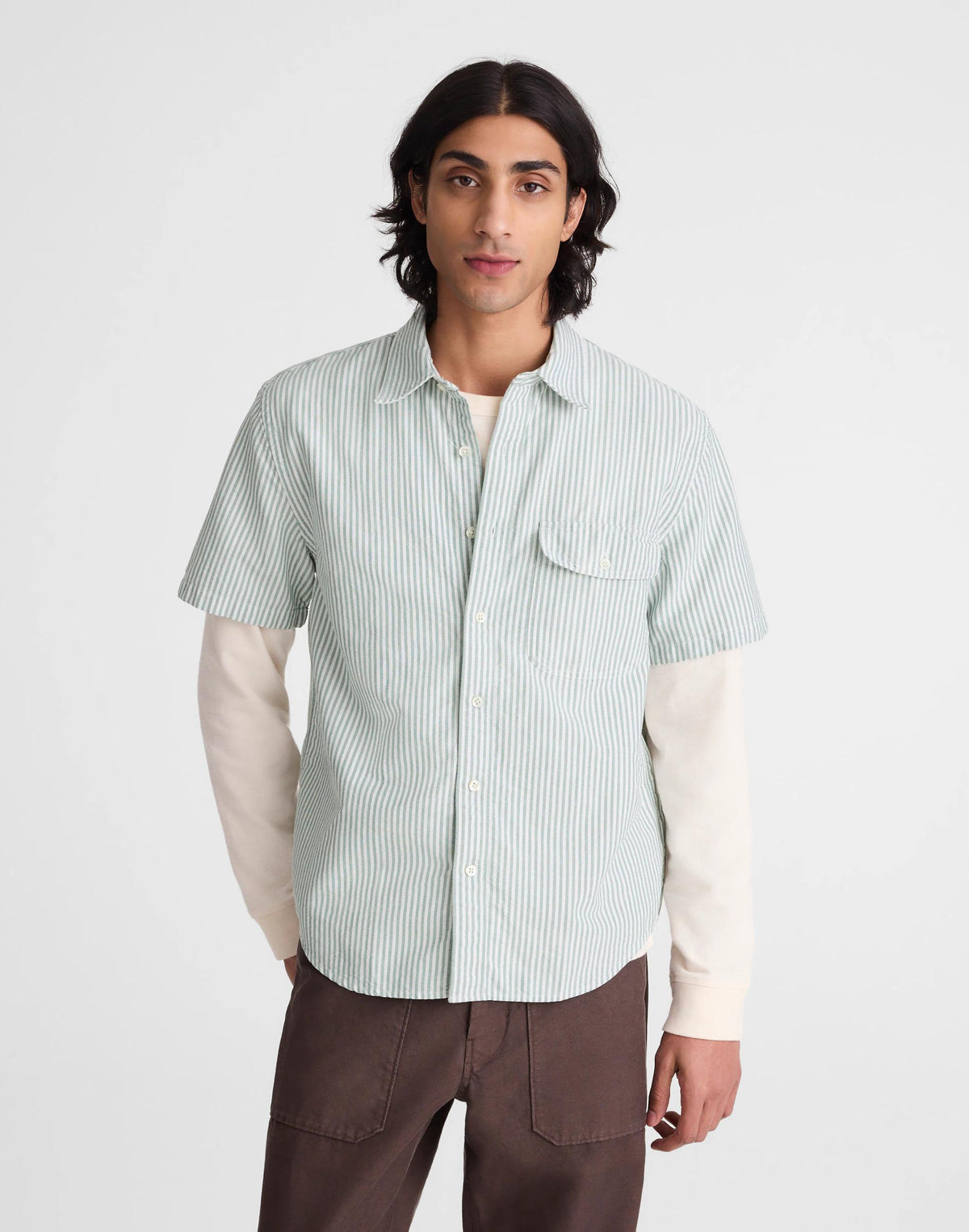 Madewell Short-Sleeve Single-Pocket Shirt in Allday Oxford Stripe