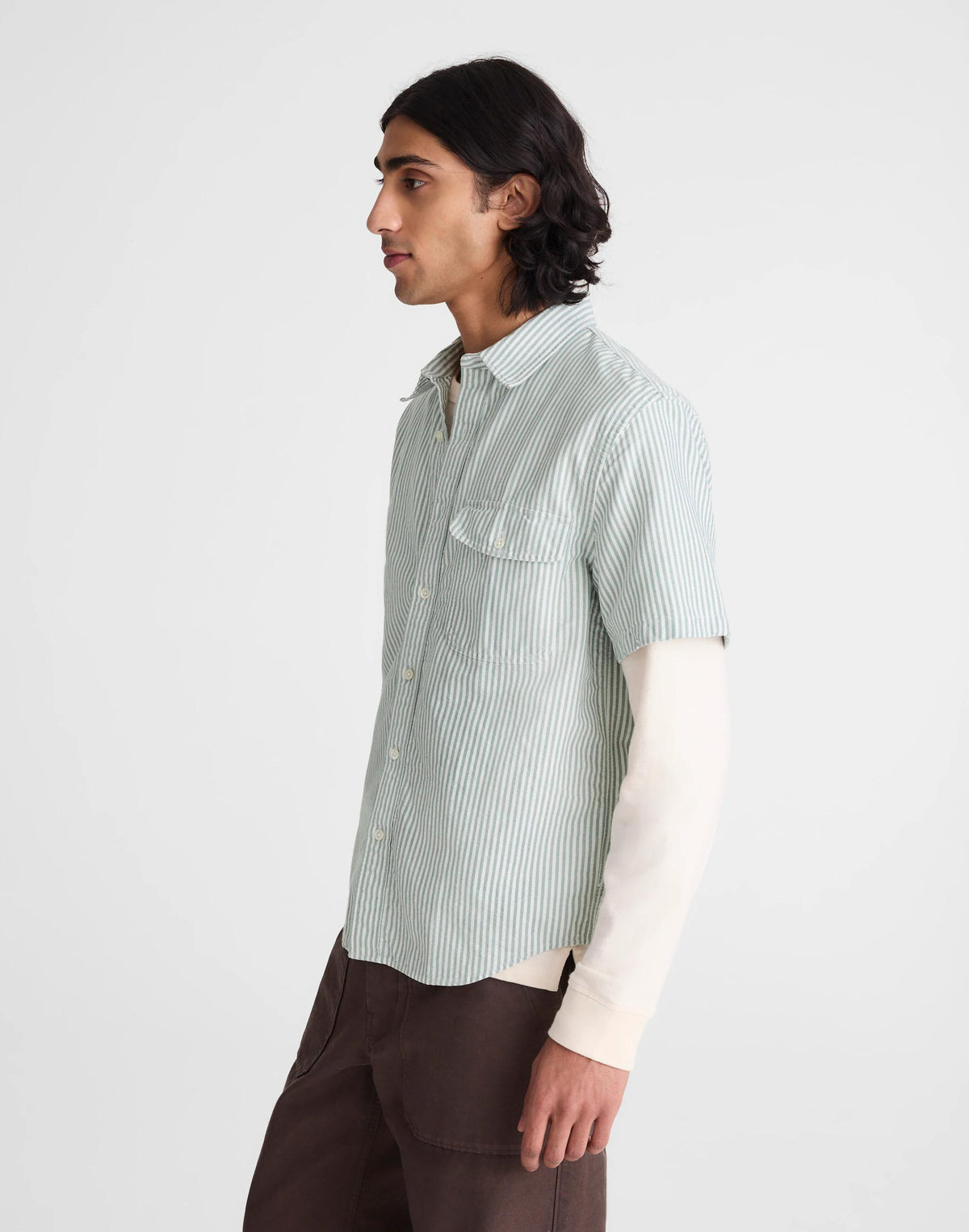 Madewell Short-Sleeve Single-Pocket Shirt in Allday Oxford Stripe