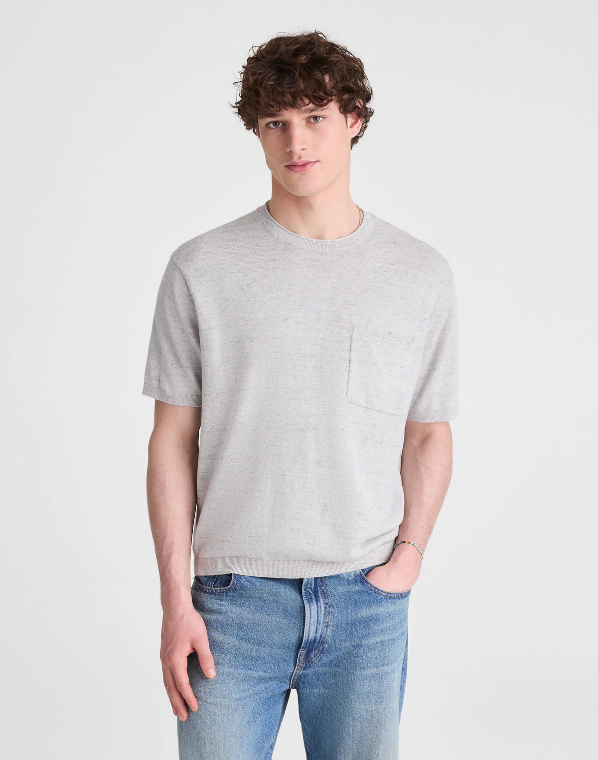 Madewell Rollneck Sweater Tee Heather Feather Grey