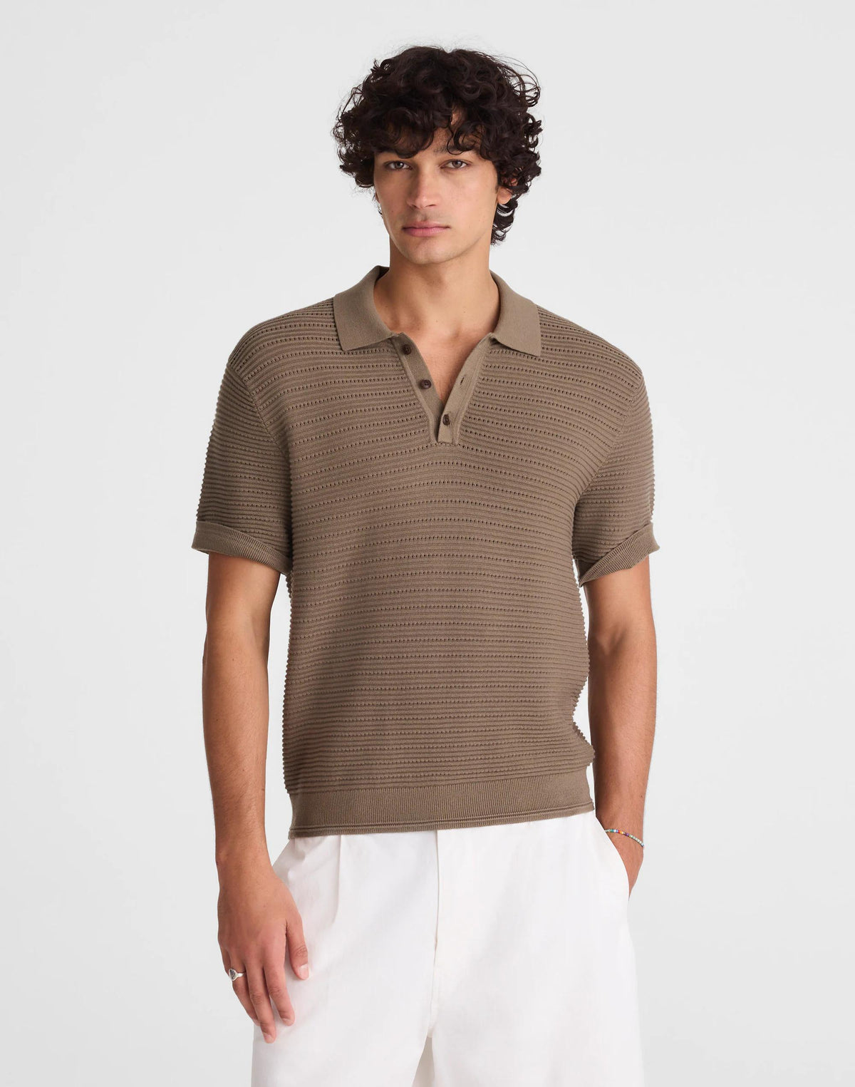 Madewell Textured Open-Stitch Polo Olive Stone