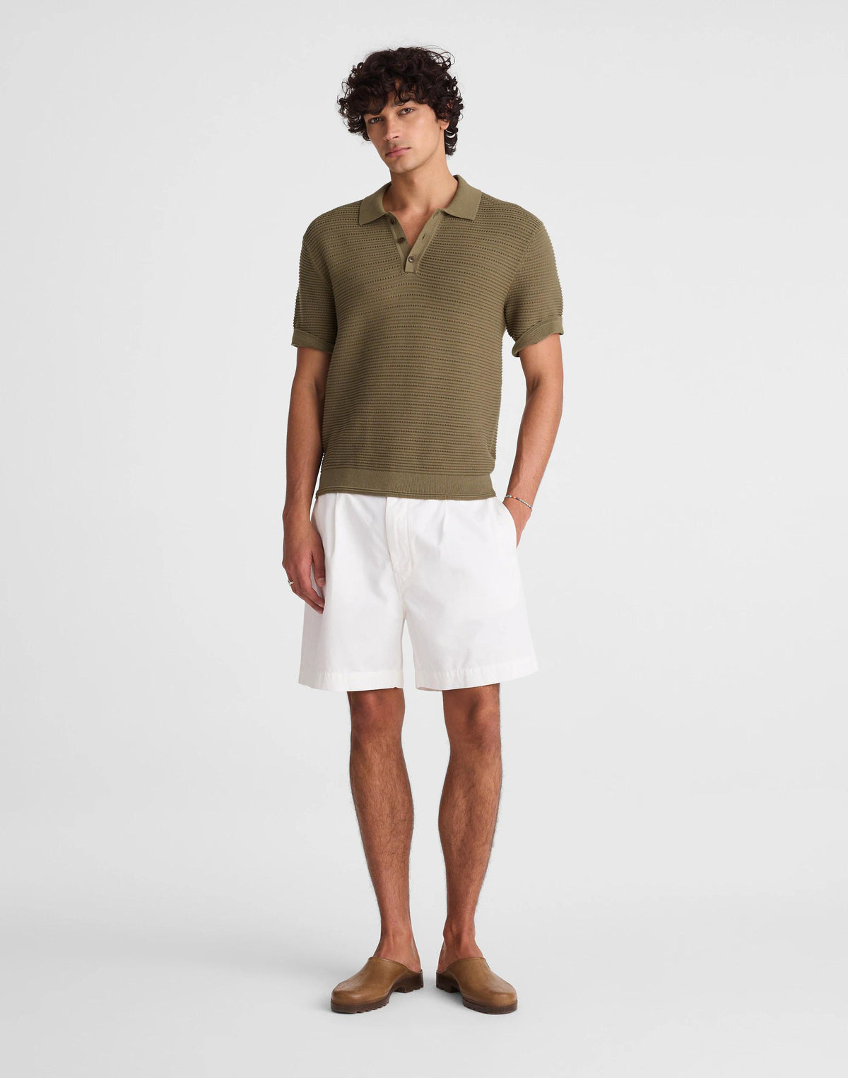 Madewell Textured Open-Stitch Polo Olive Stone
