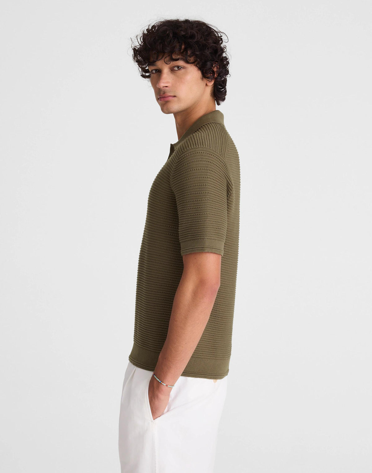 Madewell Textured Open-Stitch Polo Olive Stone