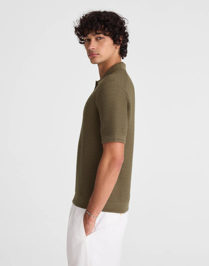Madewell Textured Open-Stitch Polo Olive Stone