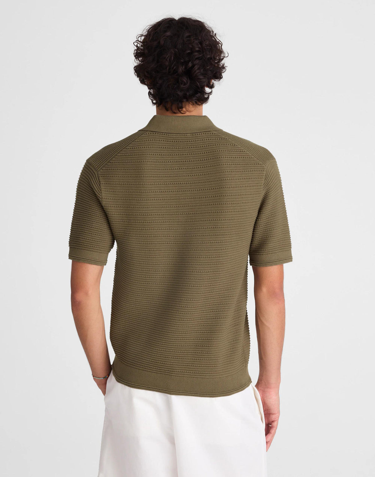 Madewell Textured Open-Stitch Polo Olive Stone