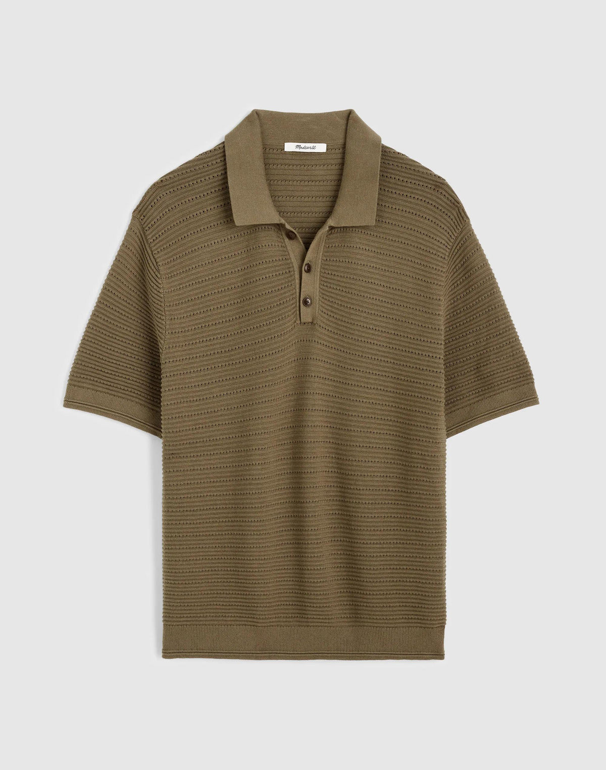 Madewell Textured Open-Stitch Polo Olive Stone