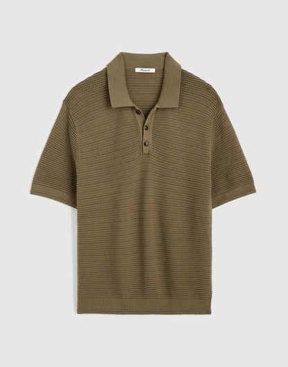 Madewell Textured Open-Stitch Polo Olive Stone