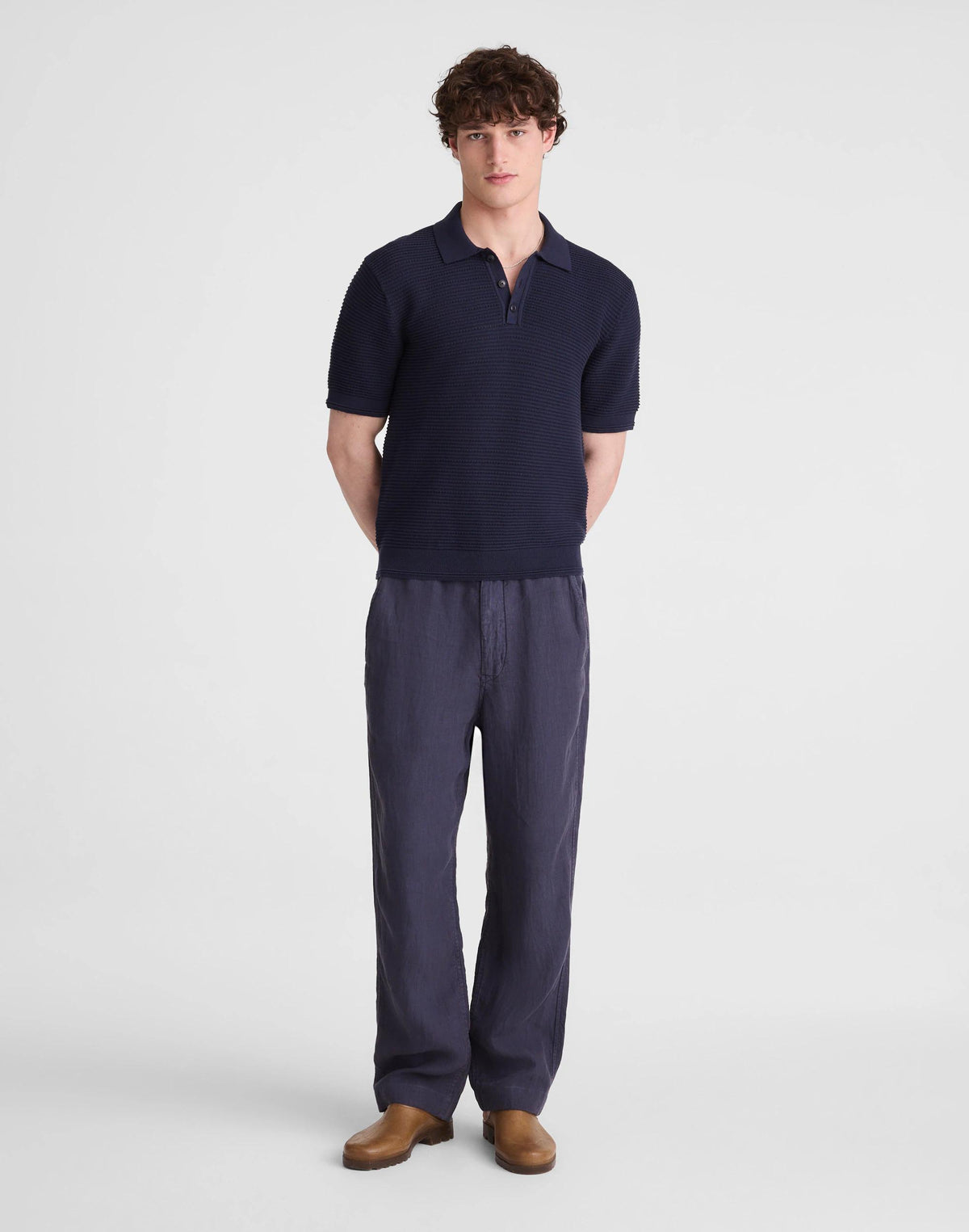 Madewell Textured Open-Stitch Polo Ink