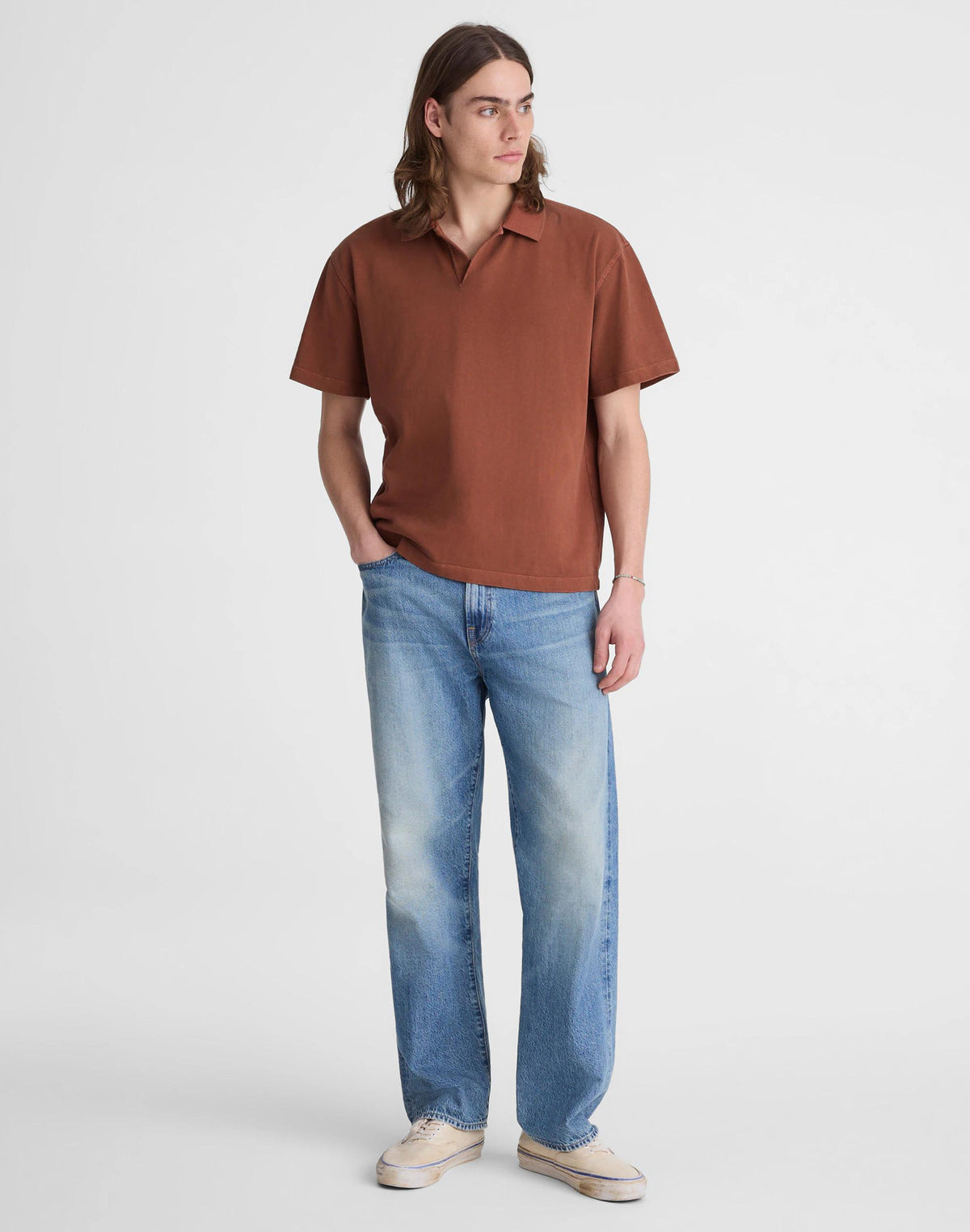 Madewell Short-Sleeve Compact-Knit Polo Cinnamon Stick