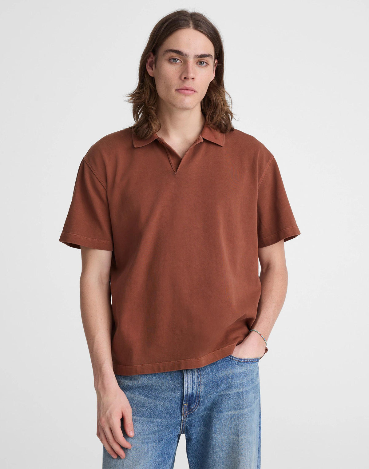 Madewell Short-Sleeve Compact-Knit Polo Cinnamon Stick