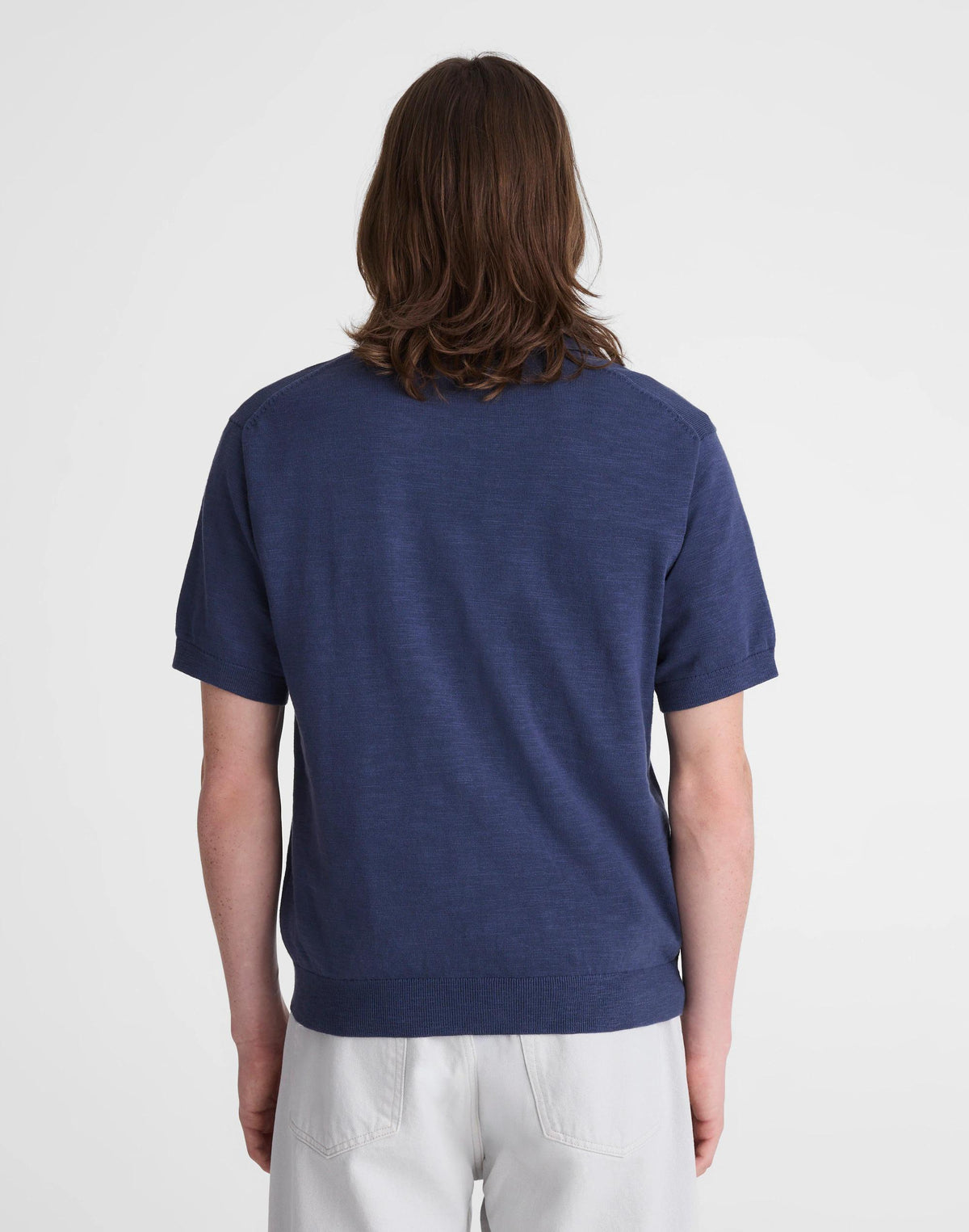 Madewell Johnny-Collar Sweater Polo in Slub Knit Cotton Petrol Navy