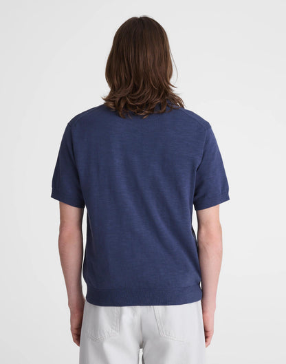 Madewell Johnny-Collar Sweater Polo in Slub Knit Cotton Petrol Navy