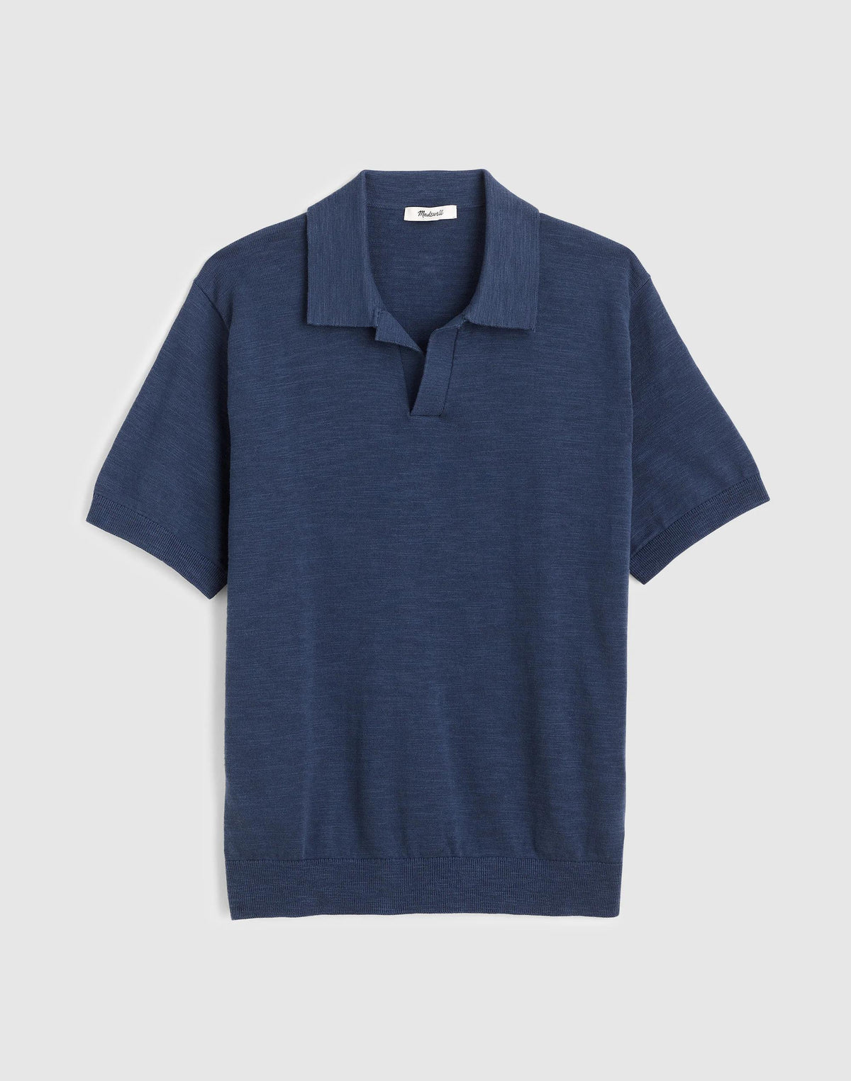 Madewell Johnny-Collar Sweater Polo in Slub Knit Cotton Petrol Navy