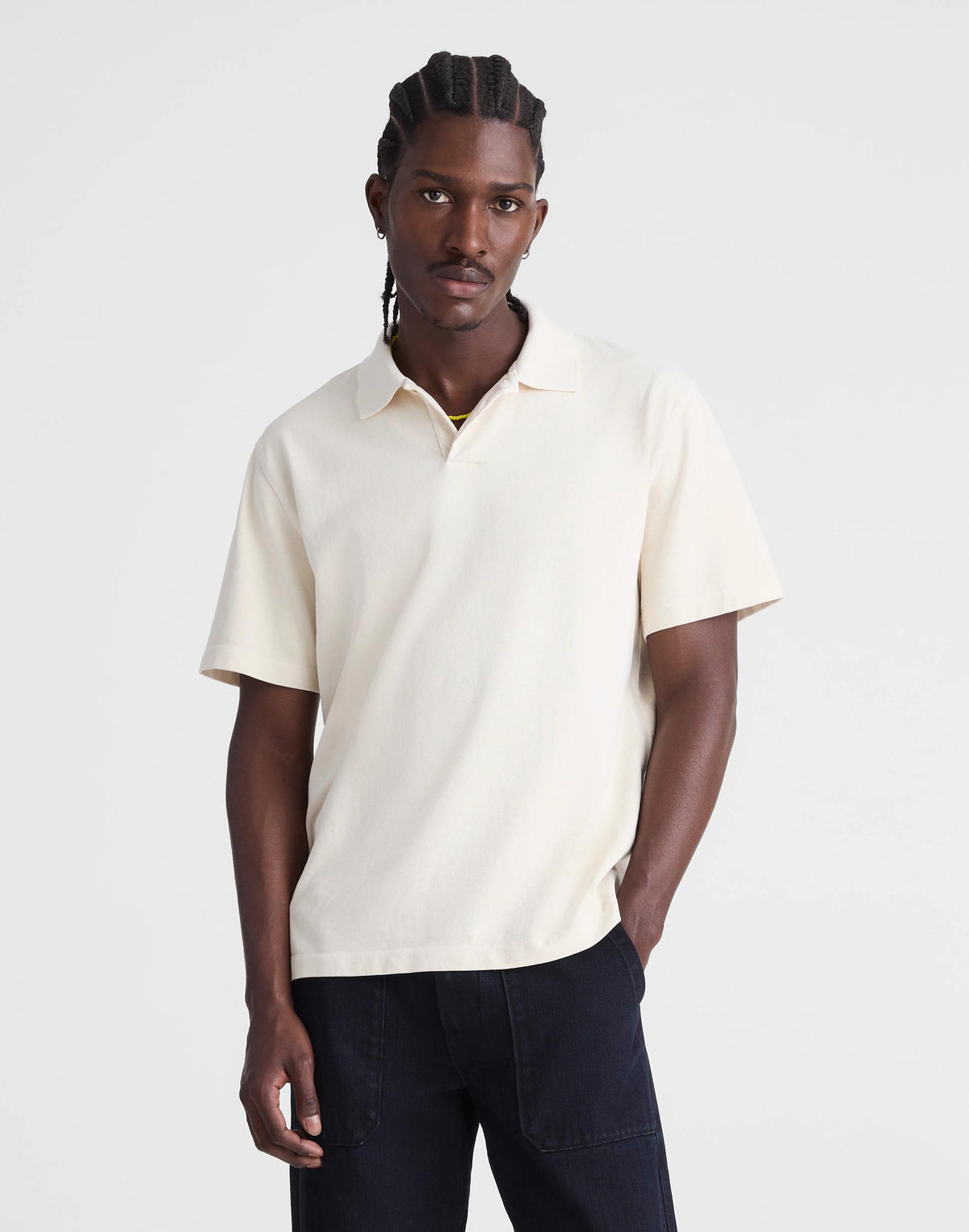 Madewell Short-Sleeve Compact-Knit Polo Parchment