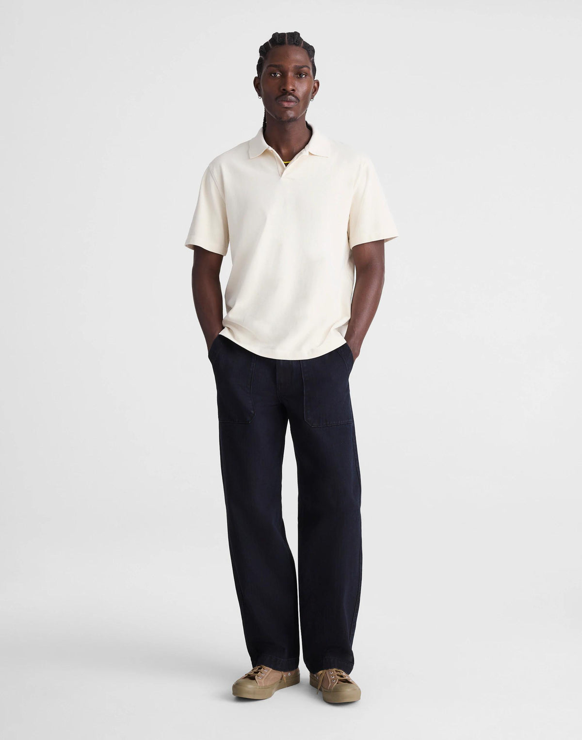 Madewell Short-Sleeve Compact-Knit Polo Parchment