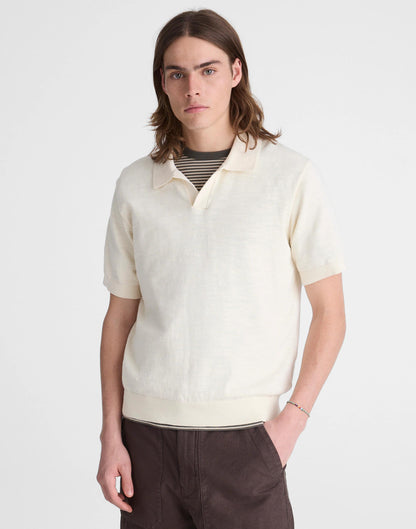 Madewell Johnny-Collar Sweater Polo in Slub Knit Cotton Antique Cream
