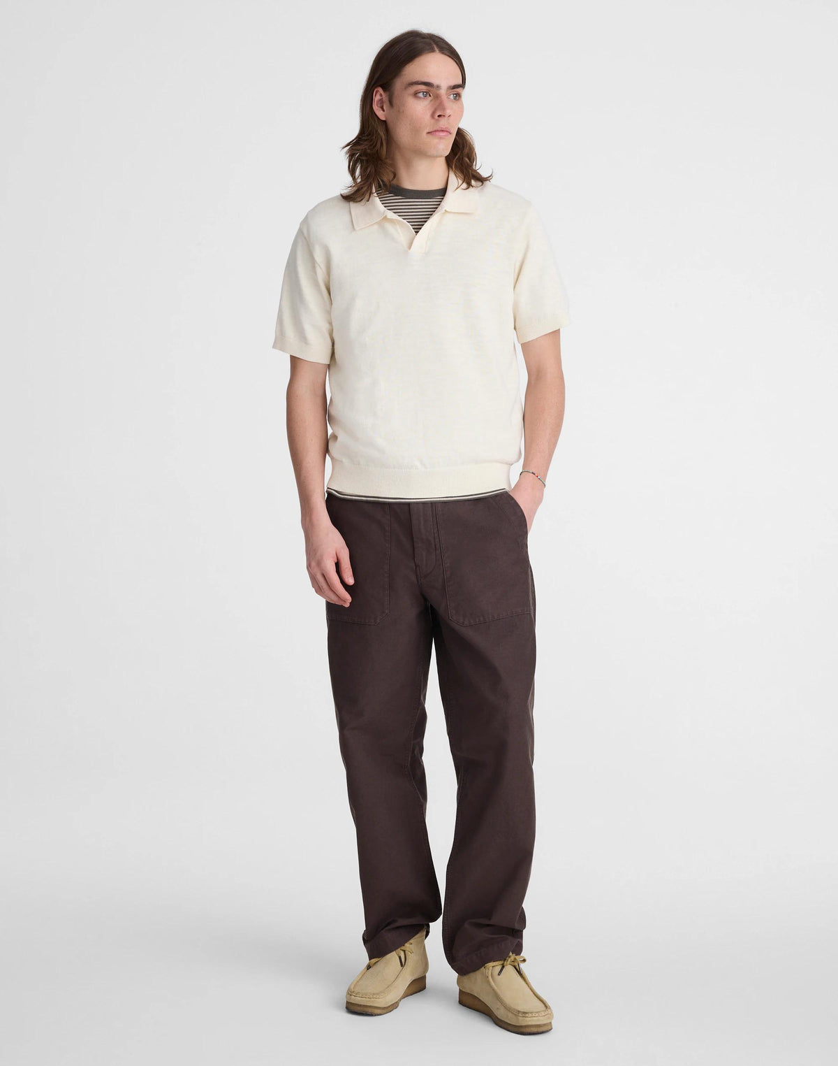Madewell Johnny-Collar Sweater Polo in Slub Knit Cotton Antique Cream